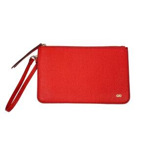 Cole Haan | Red Orange Pebbled Leather Rectangle Wristlet Wallet Clutch